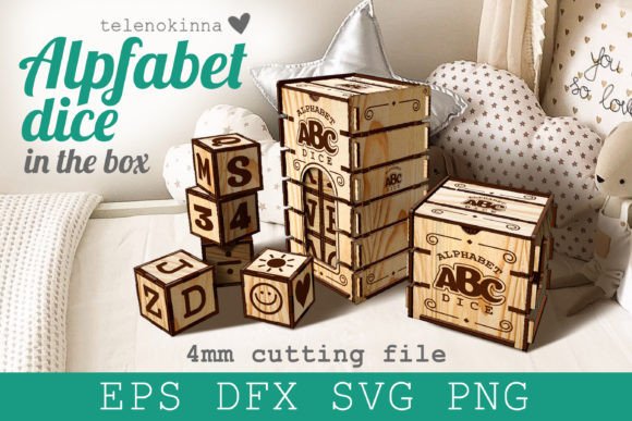 Alphabet Dice in the Box SVG for Laser Cutting and Boxes