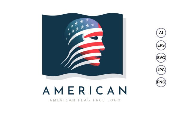 American Flag Face Logo Template Design for Graphics and Logos