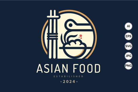 Asian Food Chopsticks Cup Logo Template for Graphics & Logos
