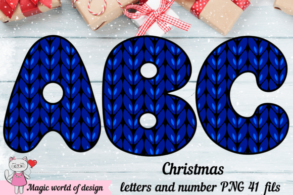 Blue Knitted Alphabet Letters Sublimatio for Crafts and Graphics