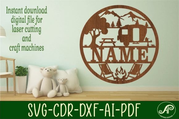 Caravan Camper Name Sign SVG Cut File: Laser Cutting & Wall Decor