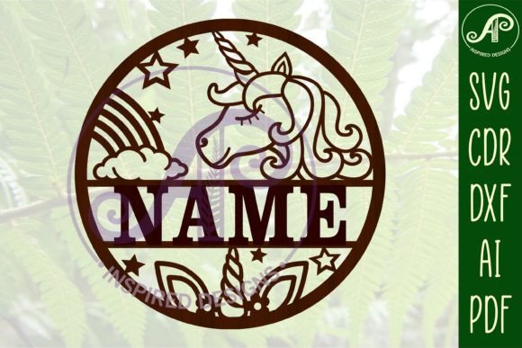 Cartoon Unicorn Name Sign SVG Cut File for Laser Cutting Signs