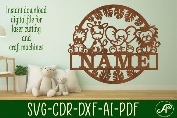 Cute Safari Animals Name Sign Svg Laser for Signs
