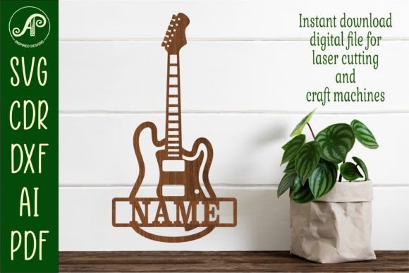 Electric Guitar Name Sign Svg Laser Cut for Signs