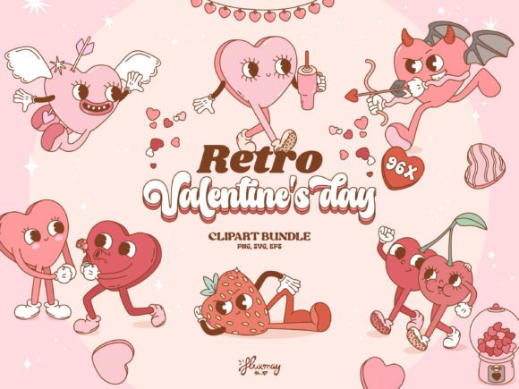 Retro Valentine s Day Clipart Bundle for Graphics and Crafts