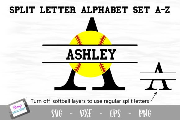 Softball Monograms - Split Letters a - Z