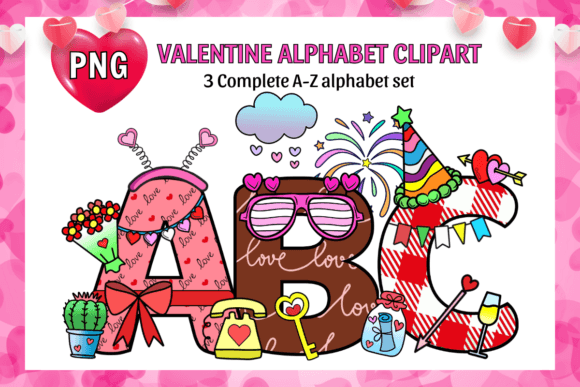 Valentine Alphabet Doodle Fonts PNG for Graphics and Crafts