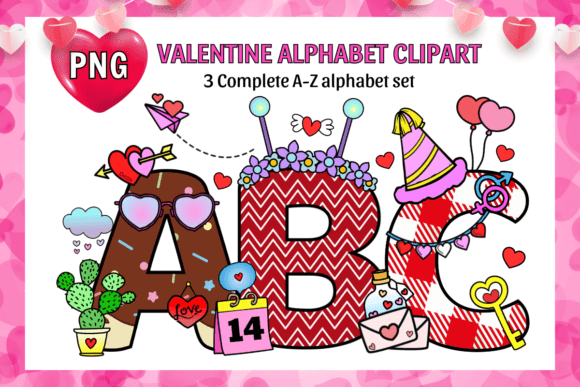 Valentine Alphabet Letters Sublimation for Graphics and Crafts
