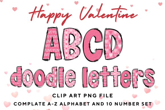Valentine s Day Doodle Alphabet Letters for Graphics and Illustrations